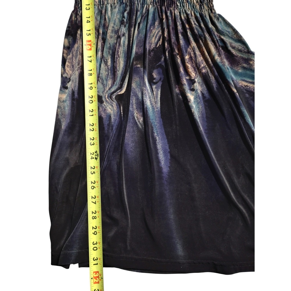 Womens Abstract Print Smocked Waist Mini Dress Black Blue Tan XXS‎ - Picture 5 of 11